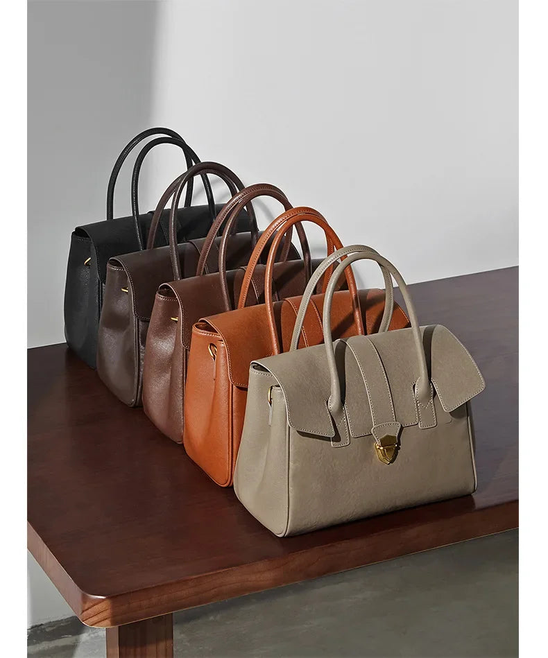 Women's Cow Real Leather Retro Shoulder Bags Ladies Natural Cowhide Bag