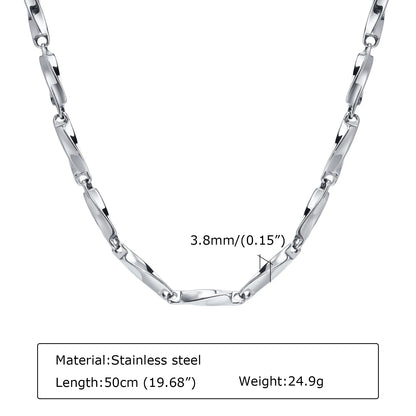 Mens Mobius Chain Necklaces Gifts Jewelry, Silver Color 4mm Wide Stainless Steel Geometric Twisted Links Choker Collar