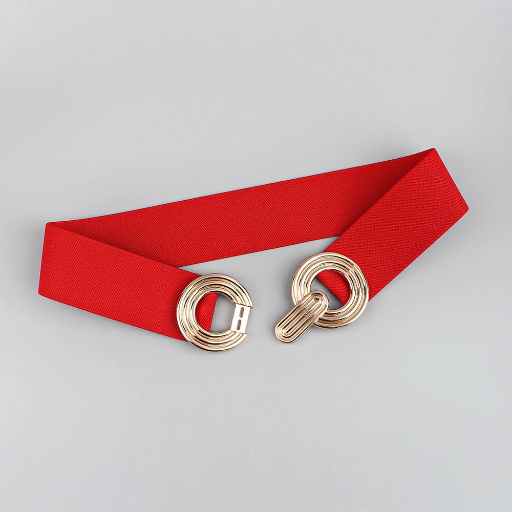 Fashion Dress Belts for Women Simple Waist Elastic Ladies Band Round Buckle Decoration Coat Sweater Party Belt Girdle Belt Gift