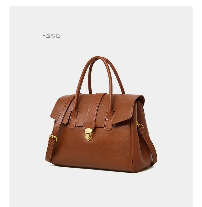 Women's Cow Real Leather Retro Shoulder Bags Ladies Natural Cowhide Bag