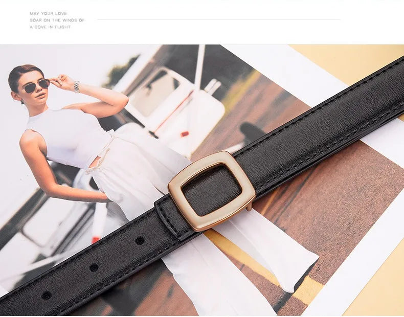 Belts for Women Genuine Leather Luxury Designer Jeans Belt Female Waistband Fashion Square Metal Buckle Belt Lady Black