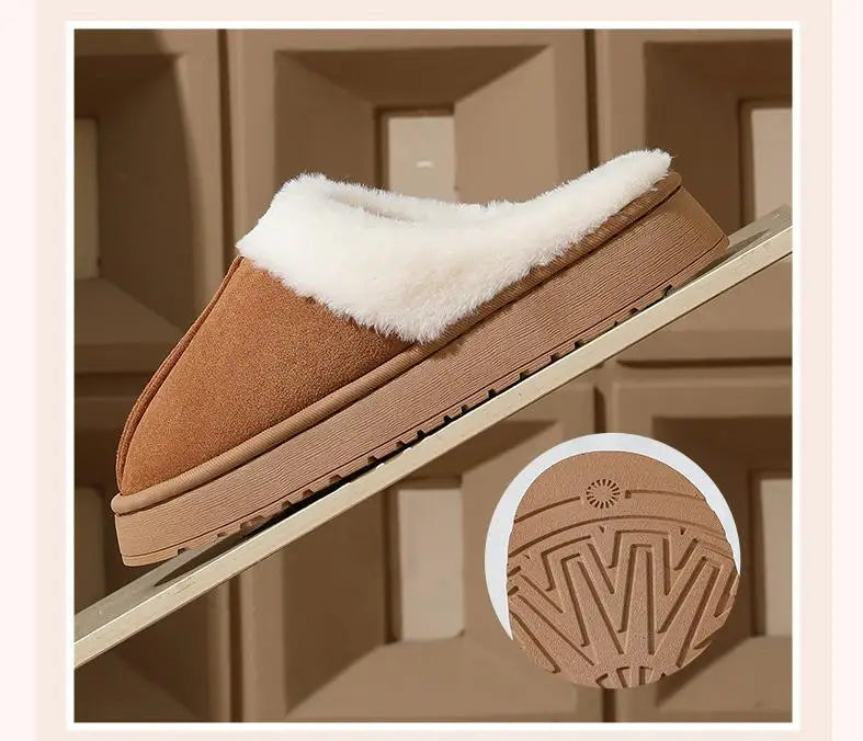Women's sandal  winter outdoor, thick sole non-slip fur flip flops with fur collar, warm