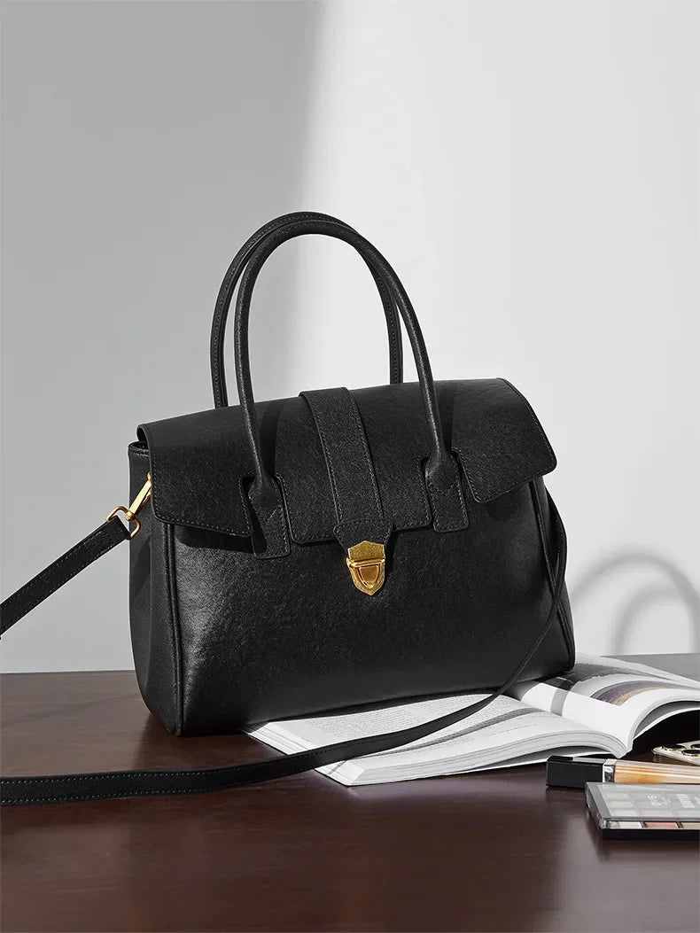 Women's Cow Real Leather Retro Shoulder Bags Ladies Natural Cowhide Bag