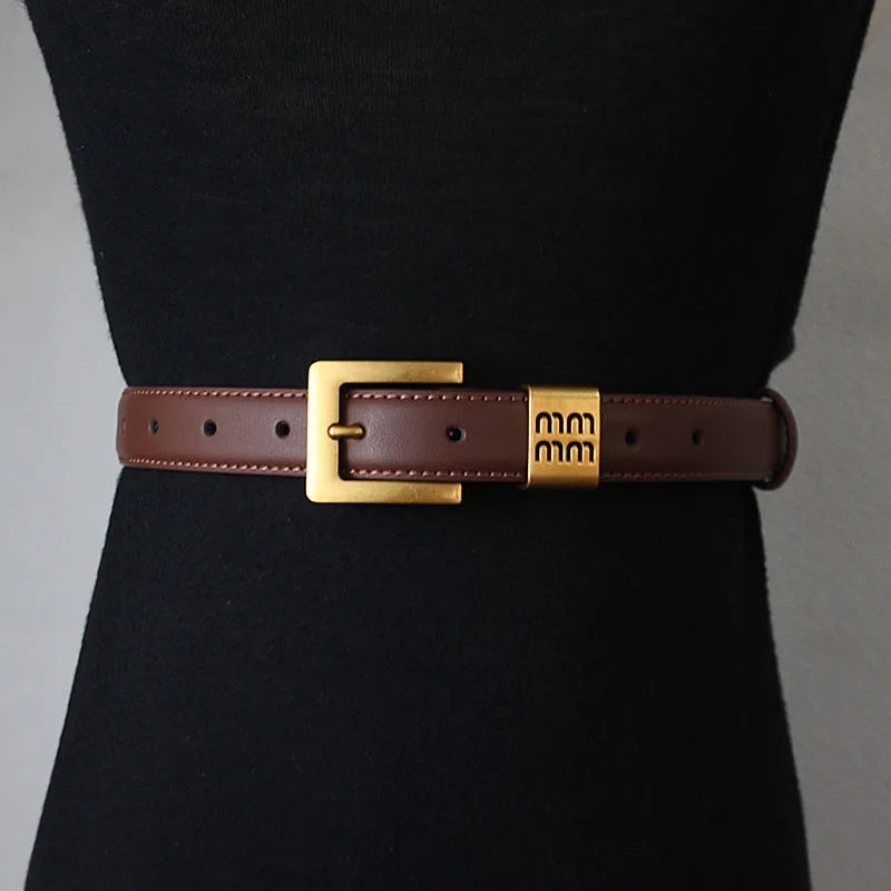 Belts Women Luxury Designer Cow Split Leather Metal Golden Buckle Letter M Belt Ladies Jeans Dress Accessories Waistband