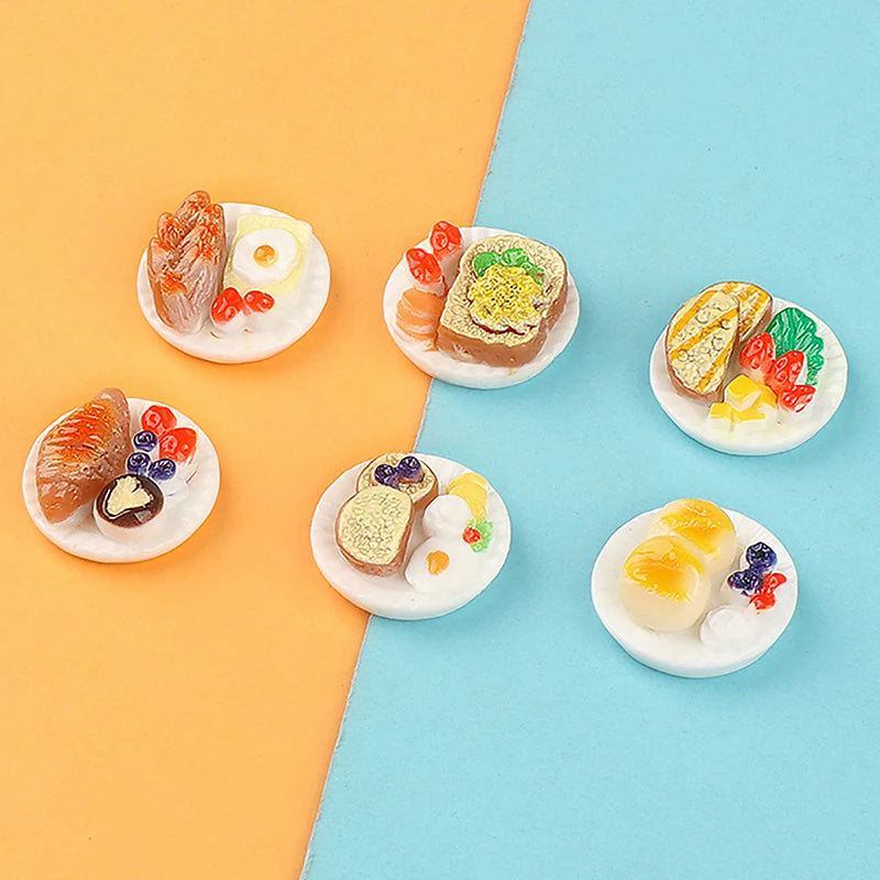 6pcs/set Dollhouse Small Ornaments Miniature Treat Plate DIY Miniature Landscape Fairytale Garden Decoration Accessories