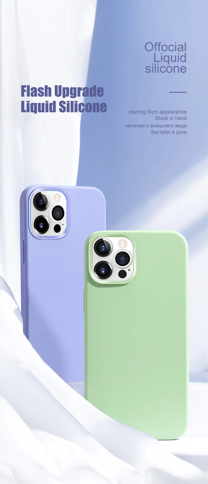 Original Liquid Silicone Case For iPhone 15 14 11 13 12 Pro Max Mini XR X XS 8 7 6 Plus Luxury Phone Cases Shockproof Soft Cover