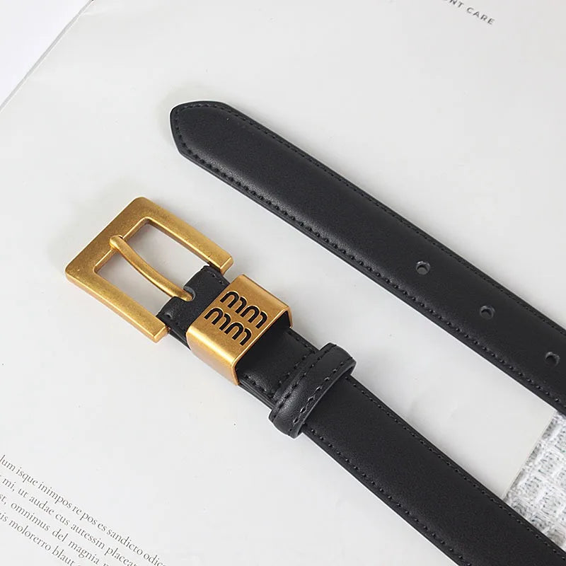 Belts Women Luxury Designer Cow Split Leather Metal Golden Buckle Letter M Belt Ladies Jeans Dress Accessories Waistband