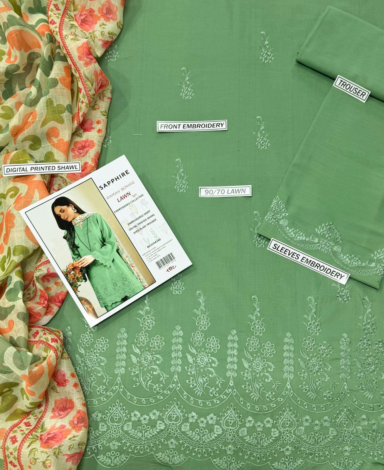SAPPHIRE, LUXURY PRIMEIUM EMBROIDERED  LAWN SUIT