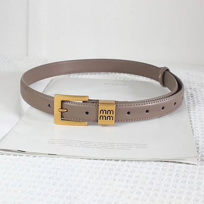 Belts Women Luxury Designer Cow Split Leather Metal Golden Buckle Letter M Belt Ladies Jeans Dress Accessories Waistband