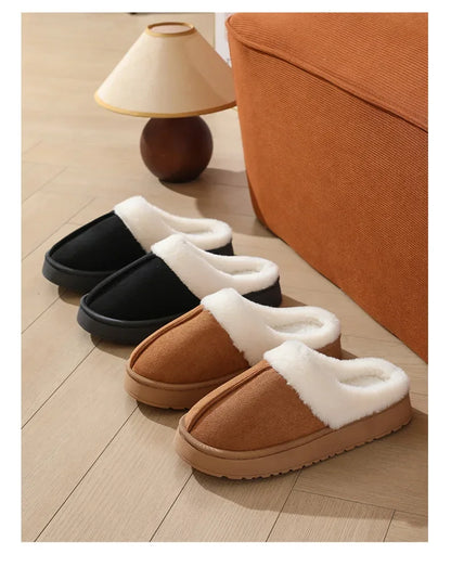 Women's sandal  winter outdoor, thick sole non-slip fur flip flops with fur collar, warm