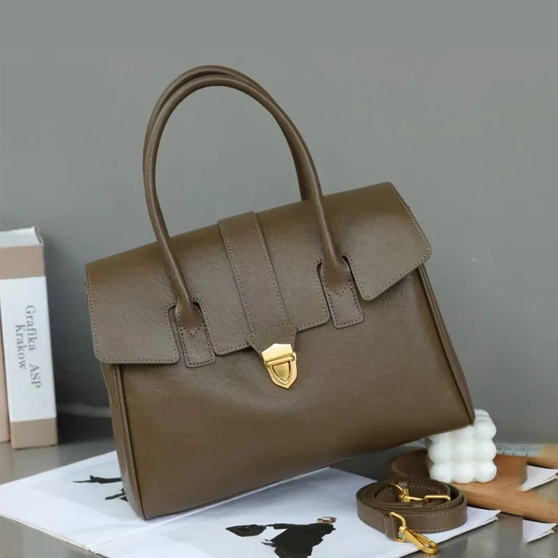 Women's Cow Real Leather Retro Shoulder Bags Ladies Natural Cowhide Bag