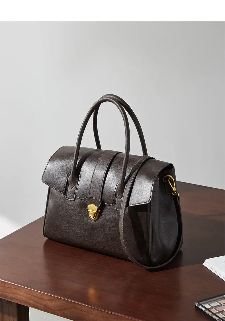 Women's Cow Real Leather Retro Shoulder Bags Ladies Natural Cowhide Bag