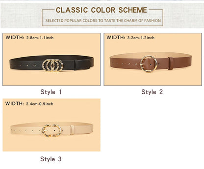 3pc Women'S Minimalist and Stylish Versatile Belts, Classic Belts for Jeans and Dresses, Solid Color Elegant Belts