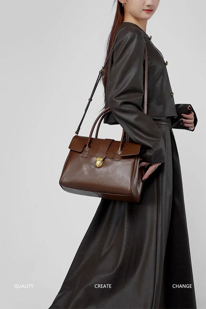 Women's Cow Real Leather Retro Shoulder Bags Ladies Natural Cowhide Bag