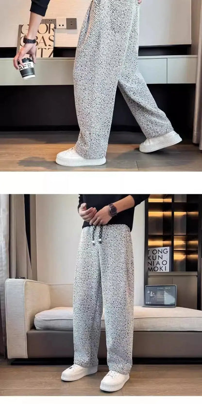 Autumn Winter Loose Men's Sherpa Fabric Straight Pants Man Fashion Thick Pockets Trousers Solid Color Male Clothes