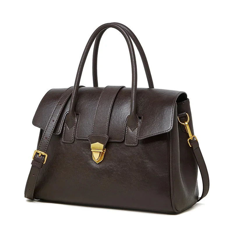 Women's Cow Real Leather Retro Shoulder Bags Ladies Natural Cowhide Bag