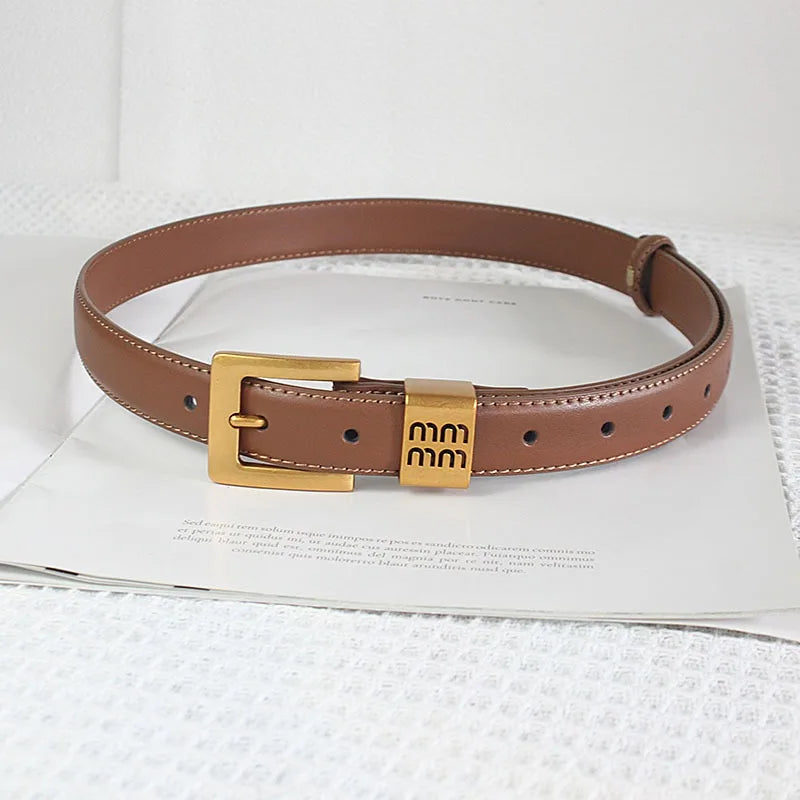 Belts Women Luxury Designer Cow Split Leather Metal Golden Buckle Letter M Belt Ladies Jeans Dress Accessories Waistband