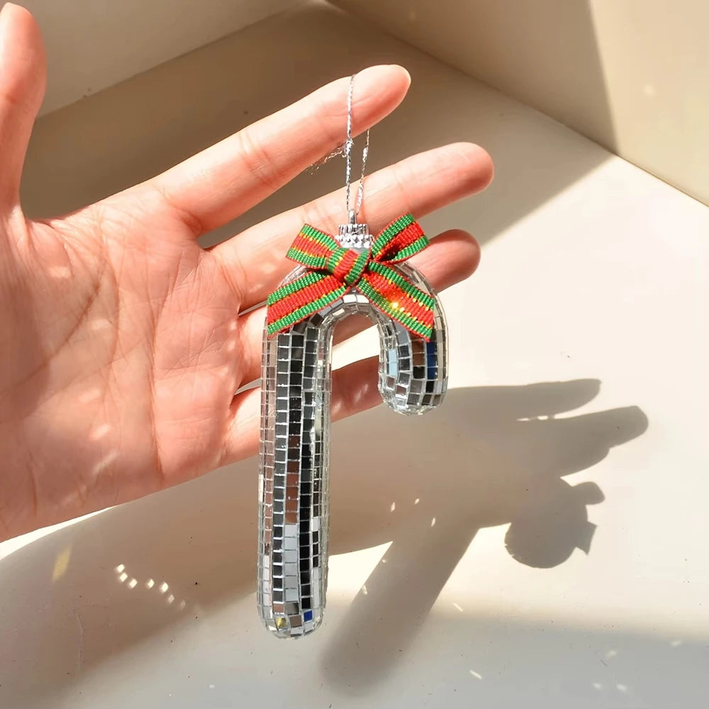 Candy Cane Disco Ball Small Walking Stick Christmas Tree Decoration Pendant Home Decoration Photography Props Decorative Items