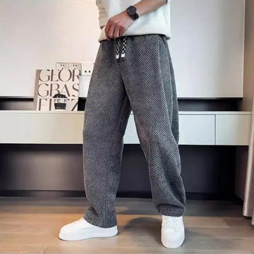 Autumn Winter Loose Men's Sherpa Fabric Straight Pants Man Fashion Thick Pockets Trousers Solid Color Male Clothes