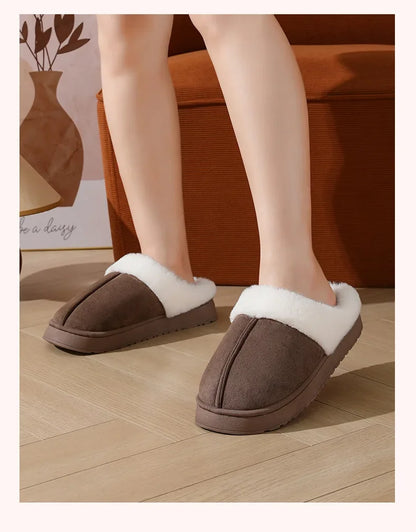 Women's sandal  winter outdoor, thick sole non-slip fur flip flops with fur collar, warm