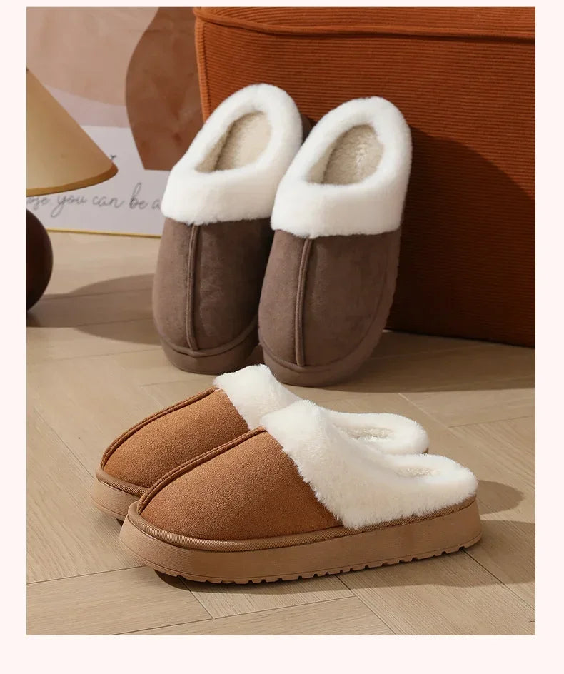 Women's sandal  winter outdoor, thick sole non-slip fur flip flops with fur collar, warm