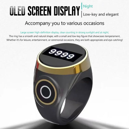 Smart Digital Tasbih Ring Vibration Prayer Time Reminder Prevents Forgot Count Miss Worship Waterproof for Daily Prayer