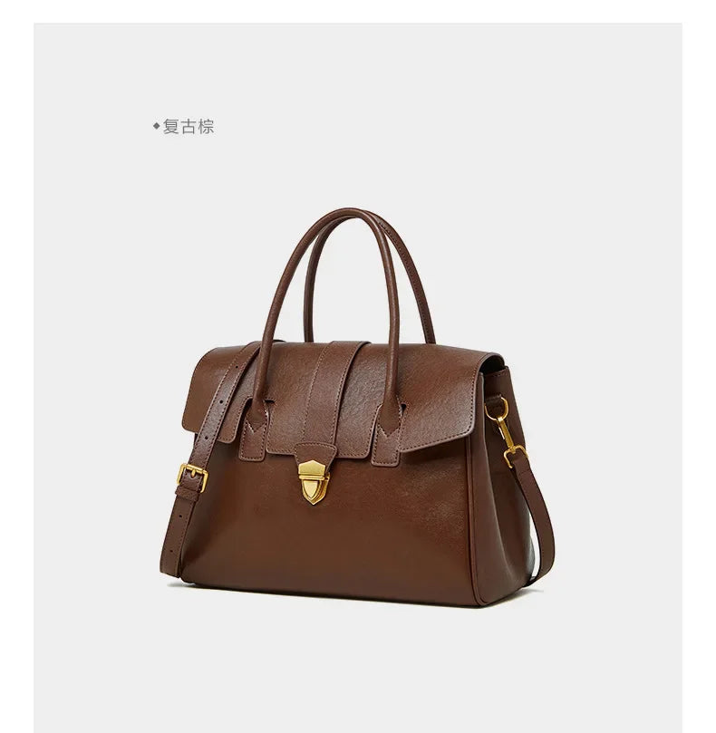 Women's Cow Real Leather Retro Shoulder Bags Ladies Natural Cowhide Bag