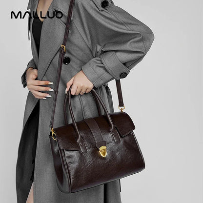 Women's Cow Real Leather Retro Shoulder Bags Ladies Natural Cowhide Bag