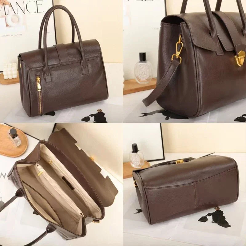 Women's Cow Real Leather Retro Shoulder Bags Ladies Natural Cowhide Bag