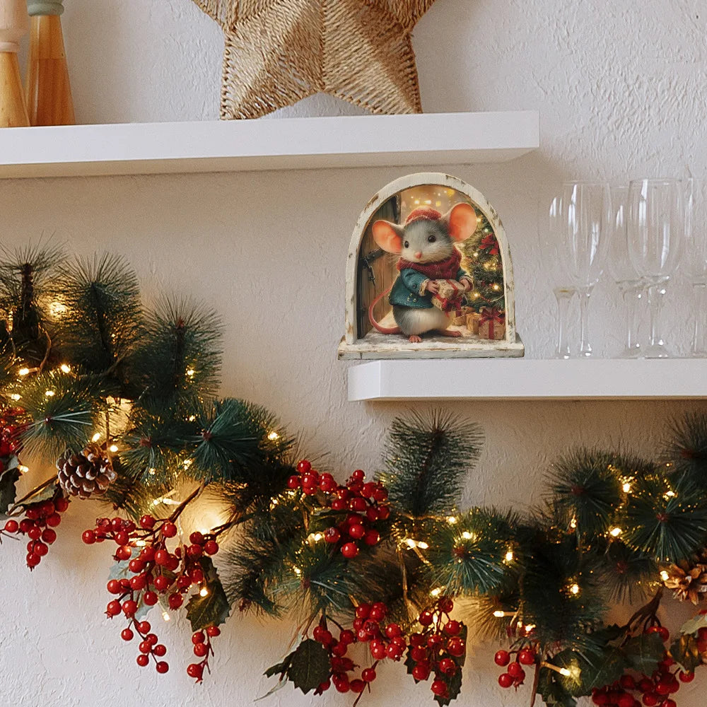 Cute Christmas Small Mouse Wall Stickers Xmas Decoration For Home Noel Navidad Merry Christmas Decor 2025 Happy New Year 2026