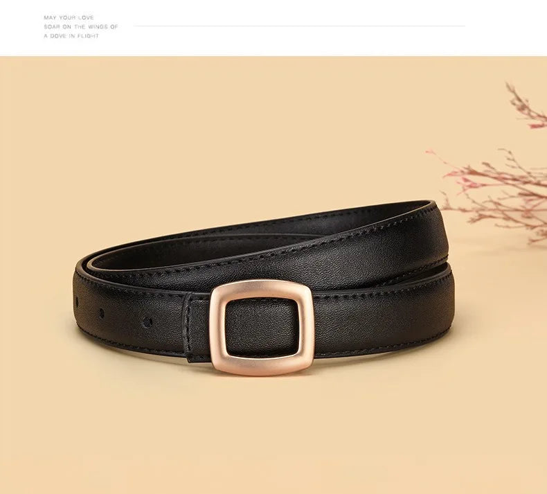 Belts for Women Genuine Leather Luxury Designer Jeans Belt Female Waistband Fashion Square Metal Buckle Belt Lady Black