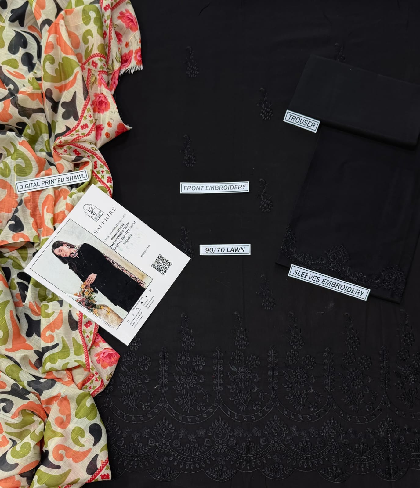 SAPPHIRE, LUXURY PRIMEIUM EMBROIDERED  LAWN SUIT