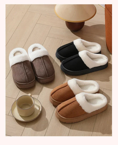 Women's sandal  winter outdoor, thick sole non-slip fur flip flops with fur collar, warm