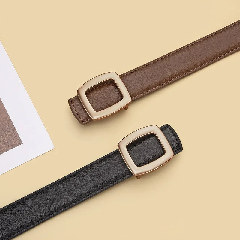 Belts for Women Genuine Leather Luxury Designer Jeans Belt Female Waistband Fashion Square Metal Buckle Belt Lady Black