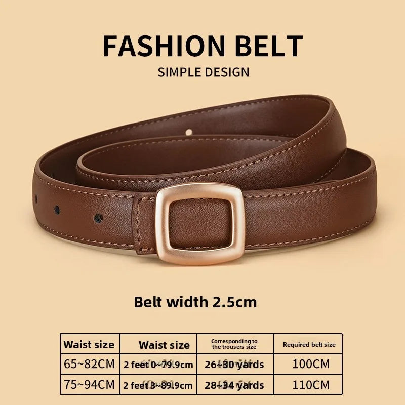 Belts for Women Genuine Leather Luxury Designer Jeans Belt Female Waistband Fashion Square Metal Buckle Belt Lady Black