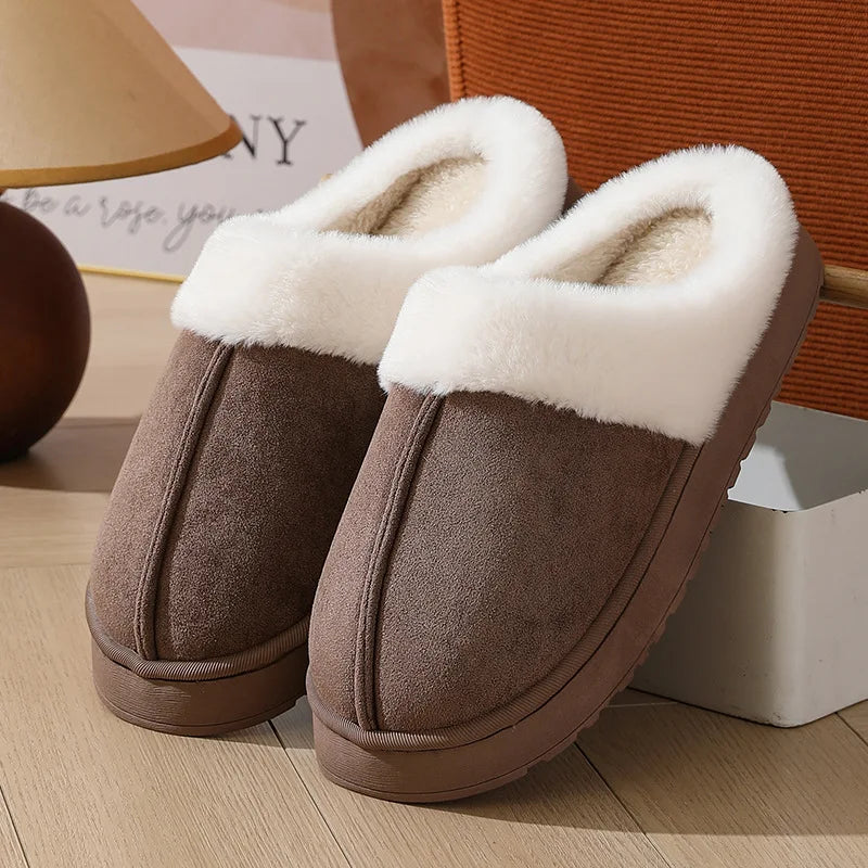 Women's sandal  winter outdoor, thick sole non-slip fur flip flops with fur collar, warm