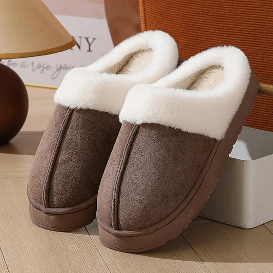 Women's sandal  winter outdoor, thick sole non-slip fur flip flops with fur collar, warm