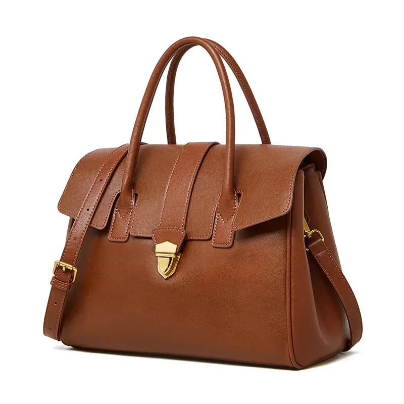 Women's Cow Real Leather Retro Shoulder Bags Ladies Natural Cowhide Bag