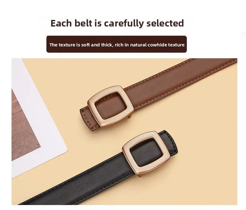 Belts for Women Genuine Leather Luxury Designer Jeans Belt Female Waistband Fashion Square Metal Buckle Belt Lady Black