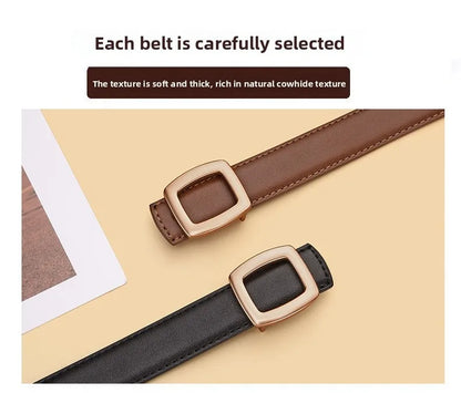 Belts for Women Genuine Leather Luxury Designer Jeans Belt Female Waistband Fashion Square Metal Buckle Belt Lady Black