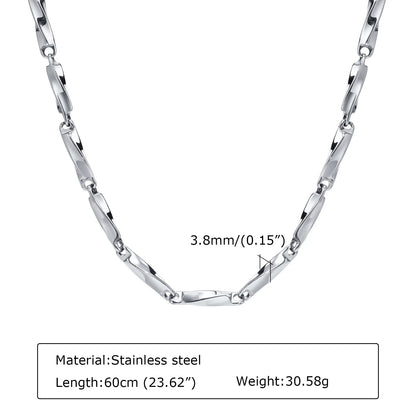 Mens Mobius Chain Necklaces Gifts Jewelry, Silver Color 4mm Wide Stainless Steel Geometric Twisted Links Choker Collar
