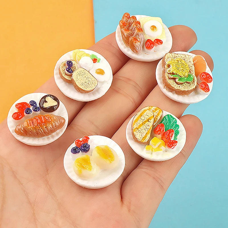 6pcs/set Dollhouse Small Ornaments Miniature Treat Plate DIY Miniature Landscape Fairytale Garden Decoration Accessories