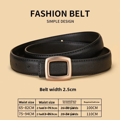 Belts for Women Genuine Leather Luxury Designer Jeans Belt Female Waistband Fashion Square Metal Buckle Belt Lady Black
