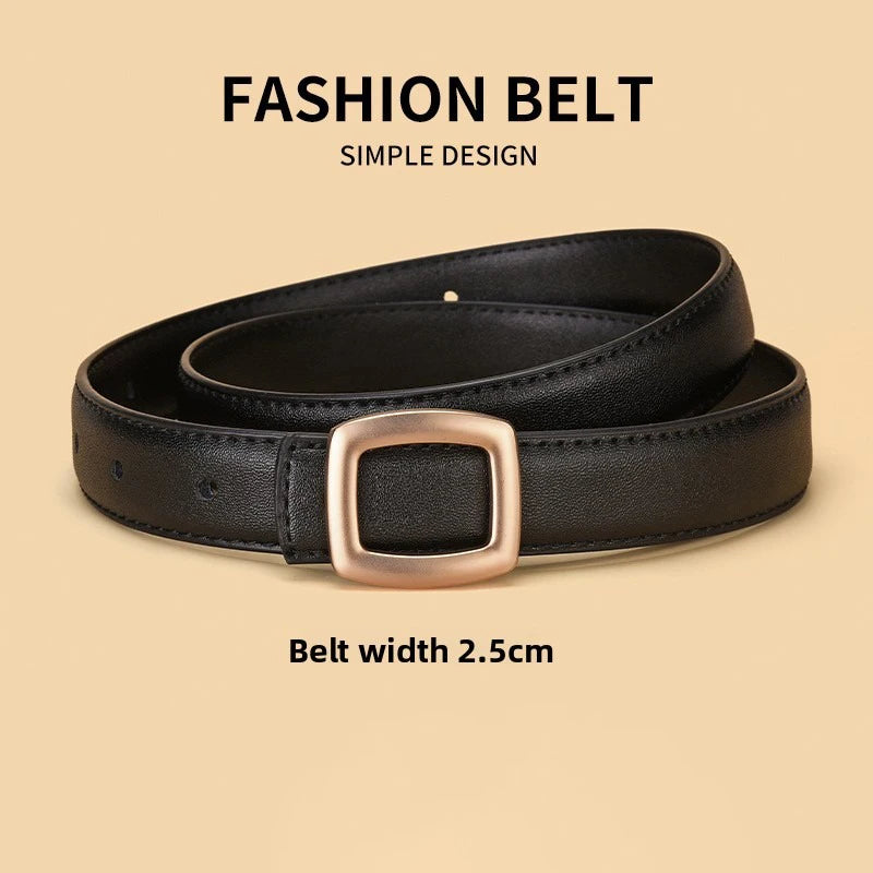 Belts for Women Genuine Leather Luxury Designer Jeans Belt Female Waistband Fashion Square Metal Buckle Belt Lady Black