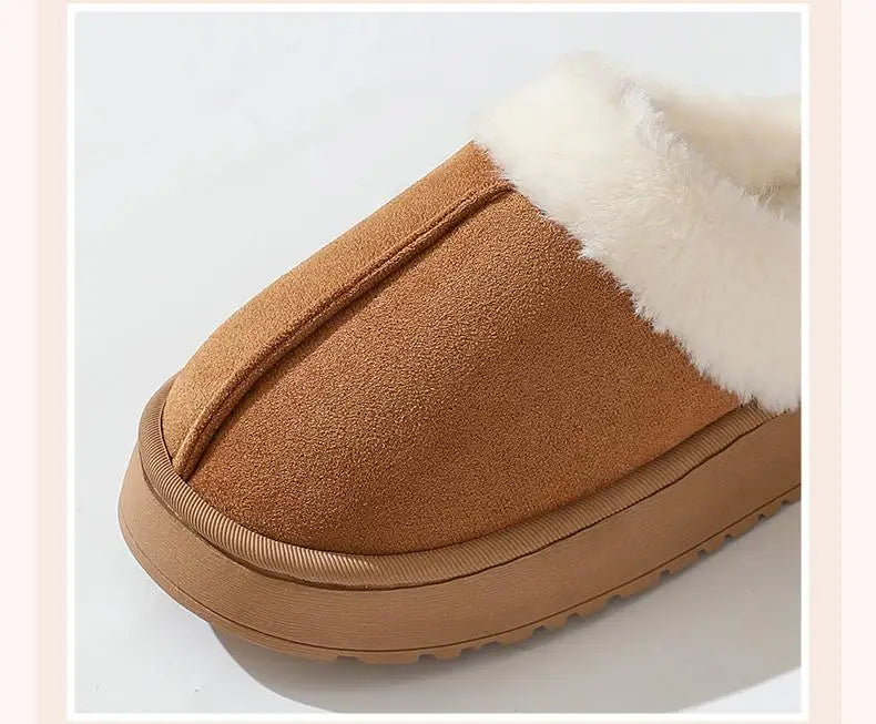 Women's sandal  winter outdoor, thick sole non-slip fur flip flops with fur collar, warm