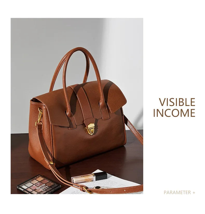 Women's Cow Real Leather Retro Shoulder Bags Ladies Natural Cowhide Bag