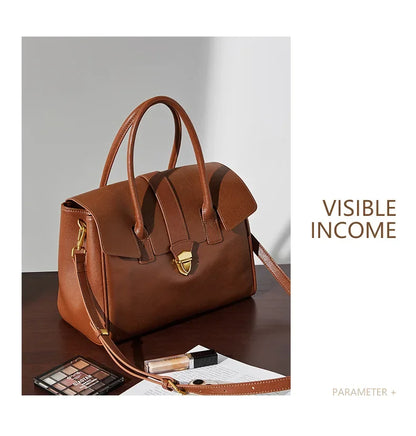 Women's Cow Real Leather Retro Shoulder Bags Ladies Natural Cowhide Bag