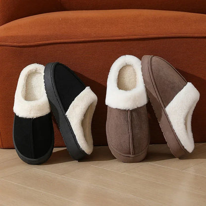 Women's sandal  winter outdoor, thick sole non-slip fur flip flops with fur collar, warm