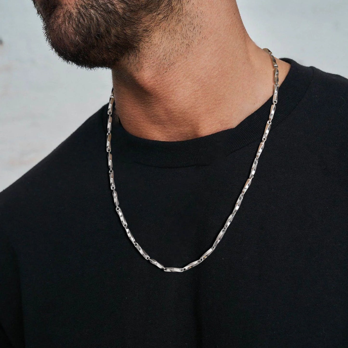 Mens Mobius Chain Necklaces Gifts Jewelry, Silver Color 4mm Wide Stainless Steel Geometric Twisted Links Choker Collar