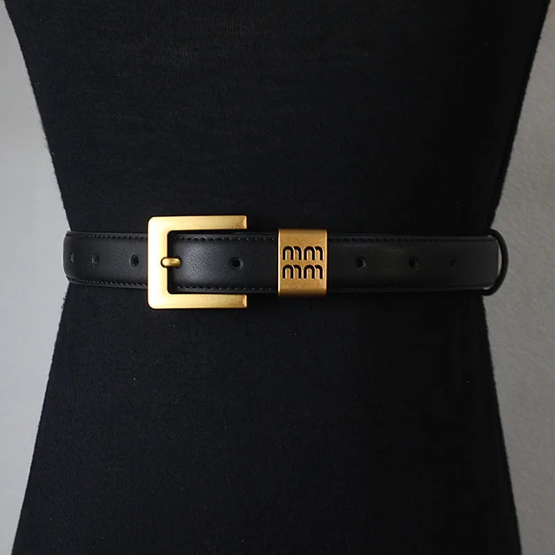 Belts Women Luxury Designer Cow Split Leather Metal Golden Buckle Letter M Belt Ladies Jeans Dress Accessories Waistband